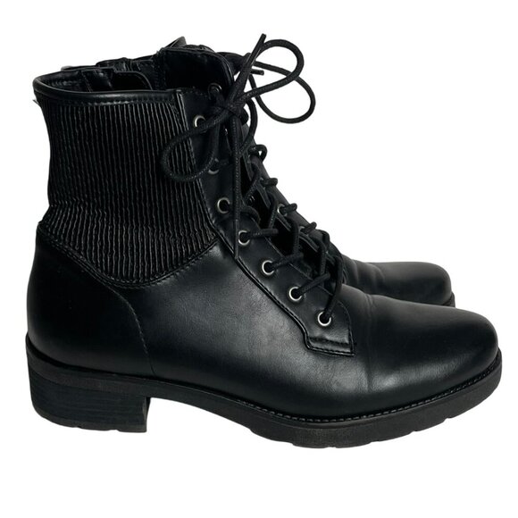 SOUL NATURALIZER Black Booties Combat Stretch Lace Up Side Zip Women's Size 8.5 - Picture 1 of 15